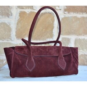 Divina Firenze Burgundy Suede Shoulder Bag Gold Hardware Satchel Italy